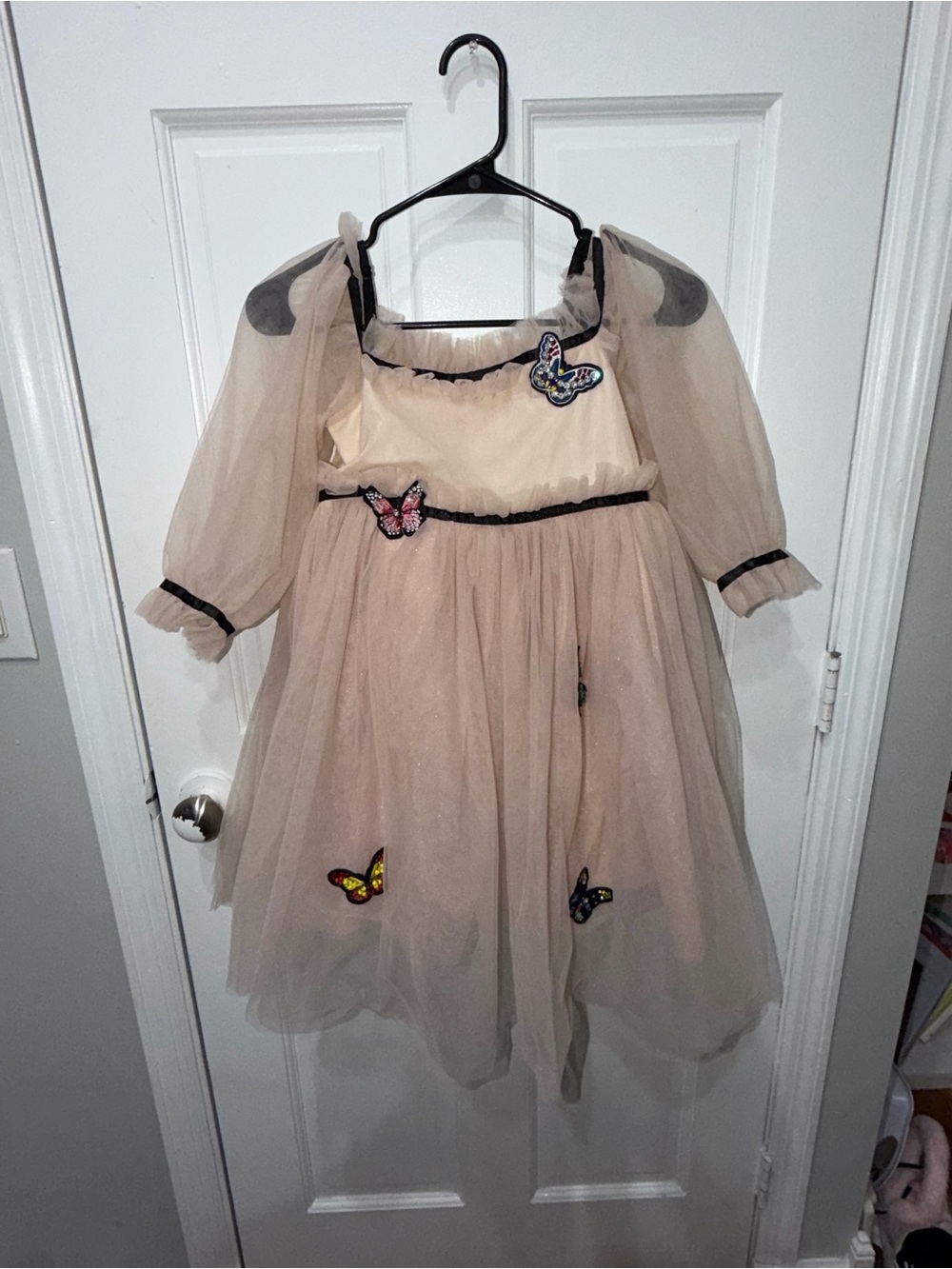 Lola and the Boys Girls Beige Butterfly Tulle Dress